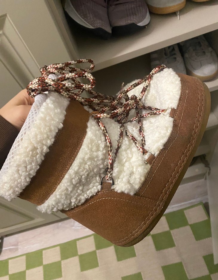 Kahverengi Kürklü Örgü Kadın Dolgu Topuk Bot - Görsel 2