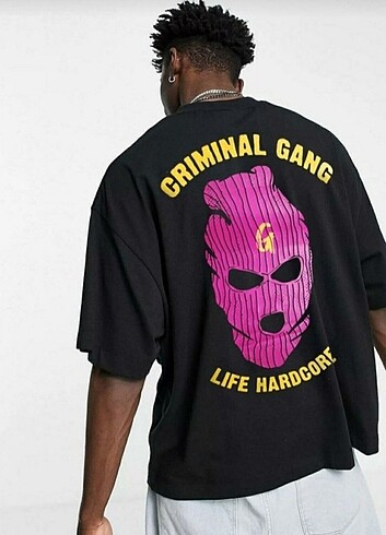 Siyah baskılı oversize t-shirt 