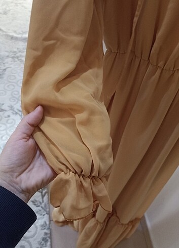 42 Beden camel Renk Şifon uzun elbise