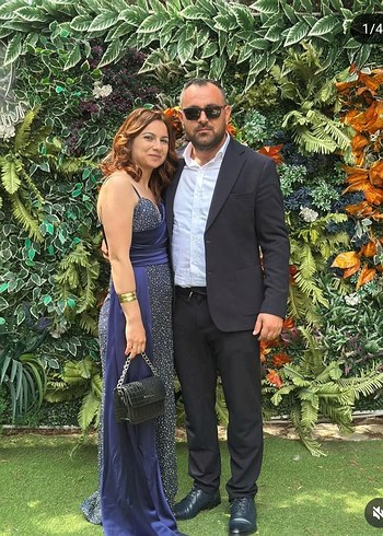 Lacivert Drapeli Midi Düğün Elbisesi