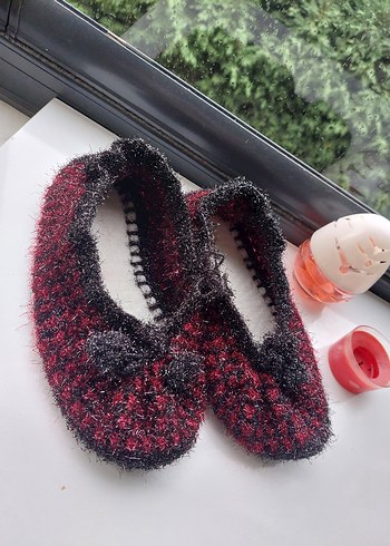 Diğer Kırmızı Triko Stiletto Topuklu Kadın Ev Terliği