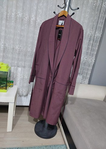 Bordo Uzun Kollu Ropteşembır saten Sabahlık - Görsel 2