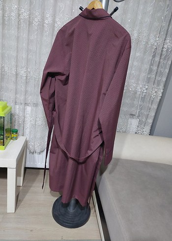 Bordo Uzun Kollu Ropteşembır saten Sabahlık - Görsel 4