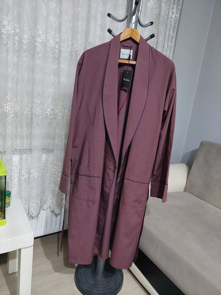 Bordo Uzun Kollu Ropteşembır saten Sabahlık - Görsel 3