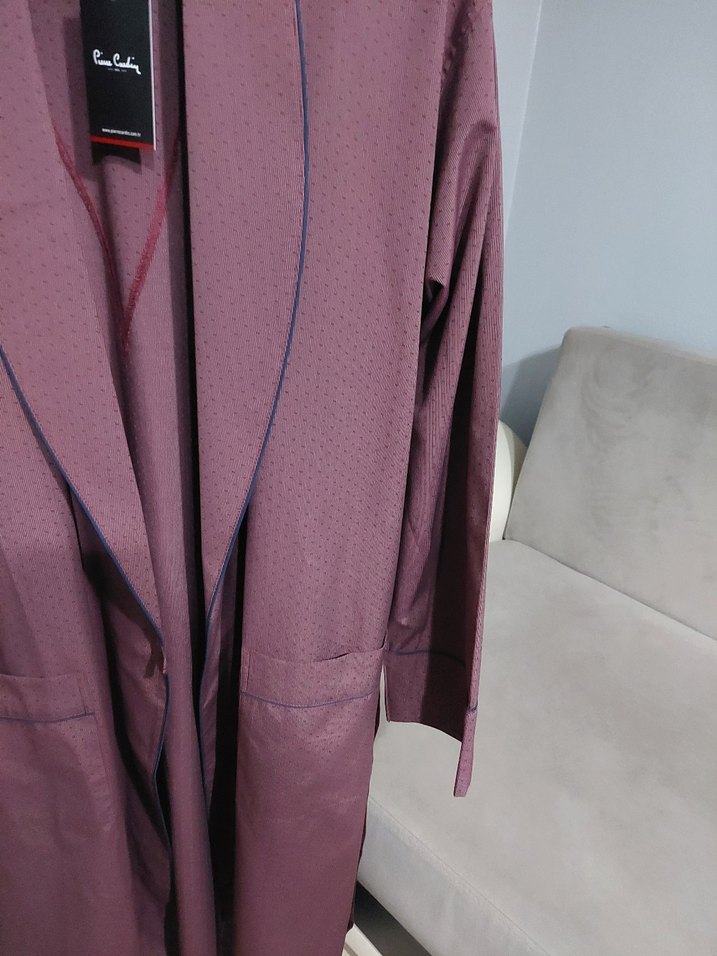 Bordo Uzun Kollu Ropteşembır saten Sabahlık - Görsel 5