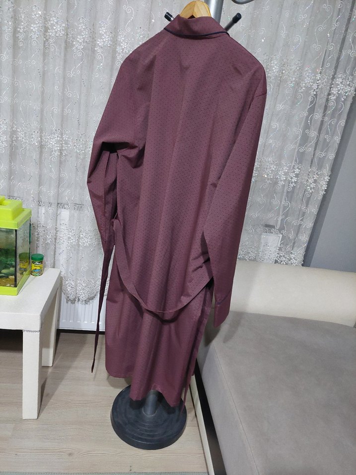 Bordo Uzun Kollu Ropteşembır saten Sabahlık - Görsel 4