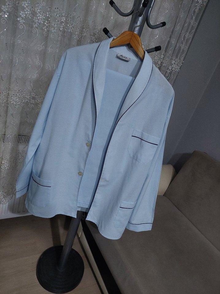 Erkek Düğmeli Gri Uzun Kollu Pijama Takımı - Görsel 3