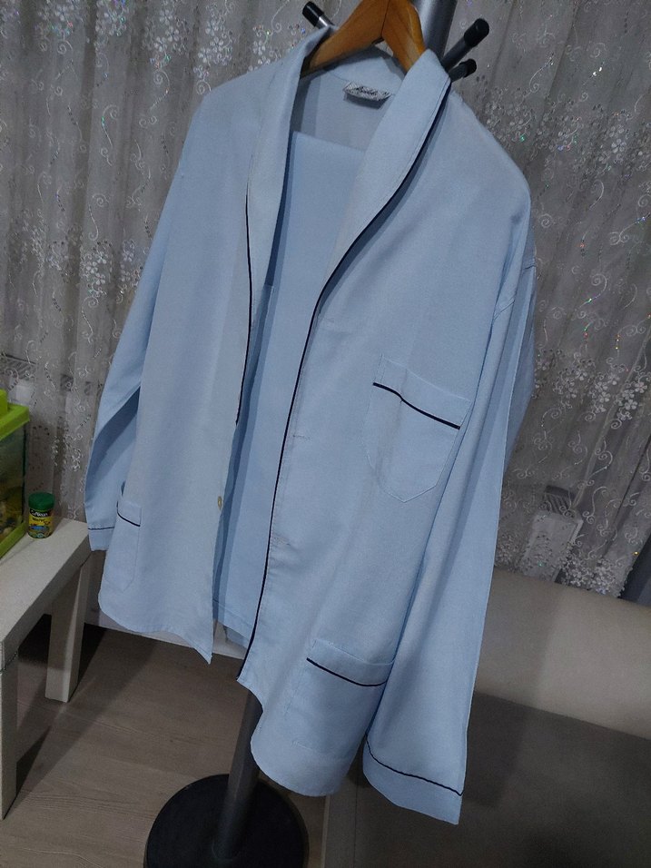 Erkek Düğmeli Gri Uzun Kollu Pijama Takımı - Görsel 4