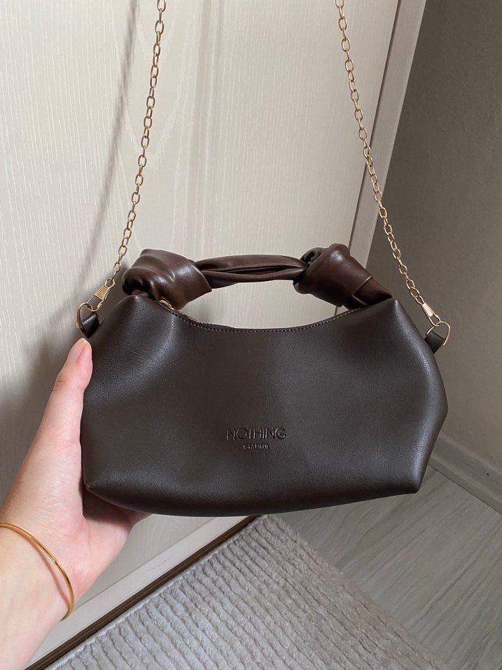 Zincir Detaylı Kahverengi Deri Kadın Çanta - Görsel 3