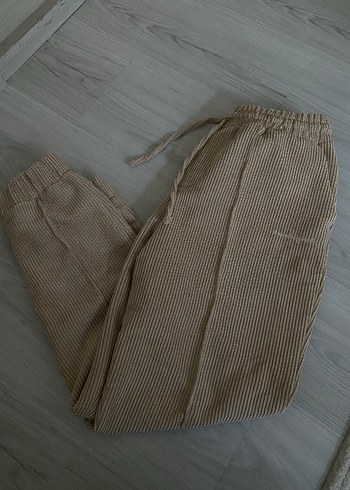 Bej Keten Pilili Rahat Kesim Unisex Pantolon - Görsel 2