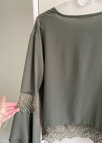 Gri Dantel Detaylı Uzun Kollu Kadın Bluz - Görsel 6