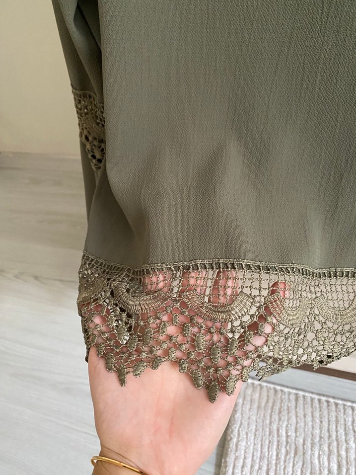 Gri Dantel Detaylı Uzun Kollu Kadın Bluz - Görsel 5