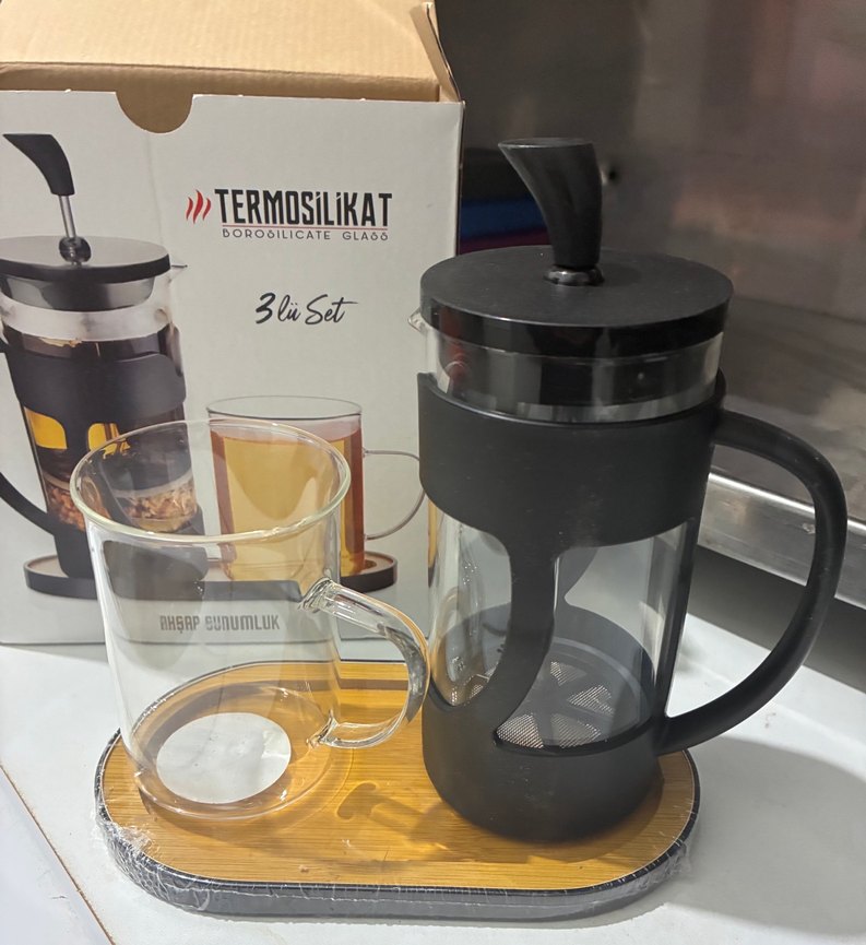 Termosilikat 3'lü Siyah Cam Demlik Seti - Görsel 2