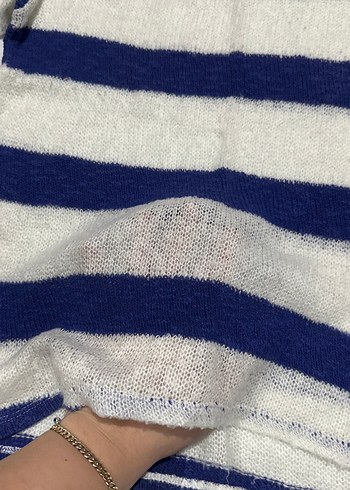 Mavi ve Gri Çizgili Örgü Kazak - Görsel 3