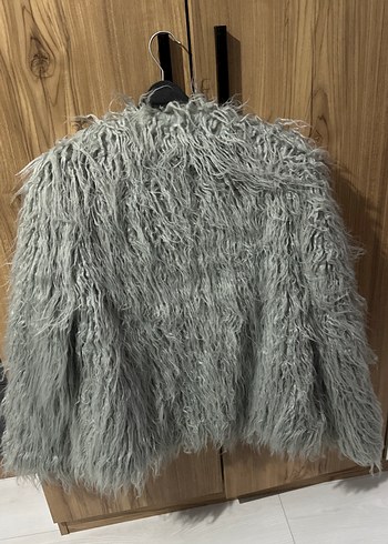 Gri Midi Boy Tüylü Kadın Kaban - Görsel 3