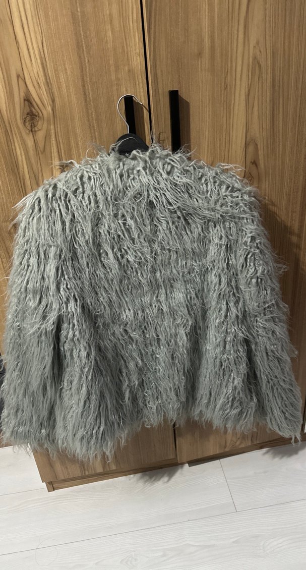 Gri Midi Boy Tüylü Kadın Kaban - Görsel 3