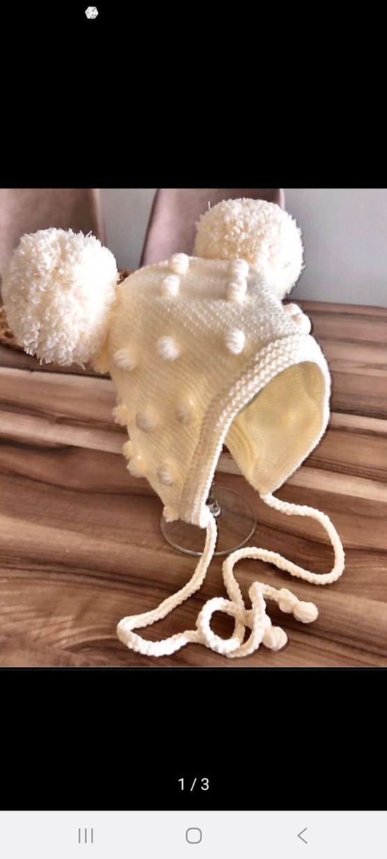 Beyaz Örgü Bebek Bere - Görsel 2