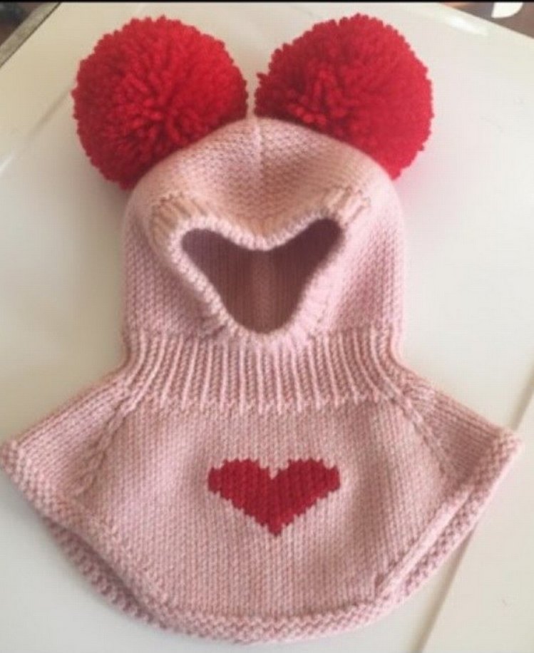 Pembe Nakışlı Örgü Bebek Bere - Görsel 2