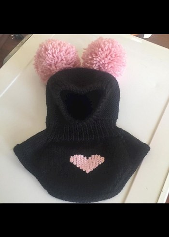 Pembe Ponponlu Siyah Örgü Bebek Bere - Görsel 2