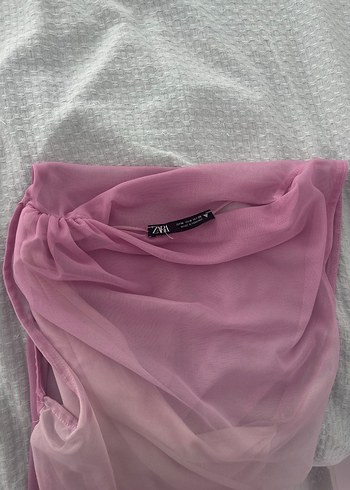 s Beden Zara Pembe Drapeli Mini Elbise
