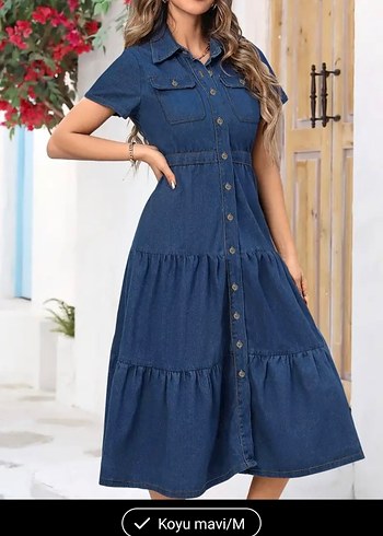 Diğer Düğmeli Lacivert Uzun Denim Elbise