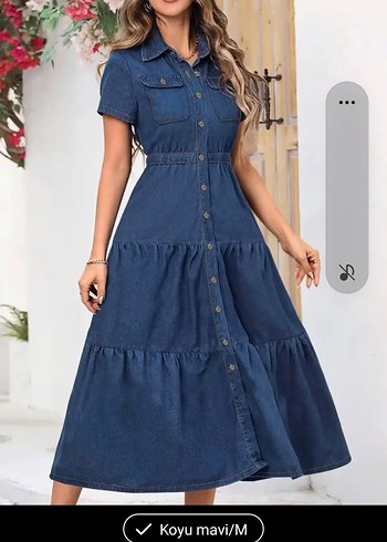m Beden lacivert Renk Düğmeli Lacivert Uzun Denim Elbise