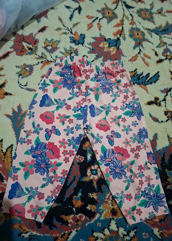 Kız Çocuk Renkli Çiçek Desenli Rahat Tayt - Görsel 2