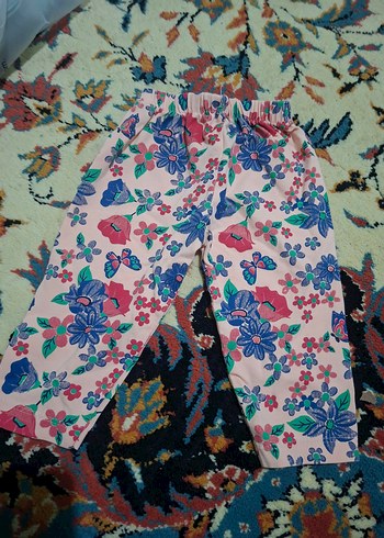 Kız Çocuk Renkli Çiçek Desenli Rahat Tayt - Görsel 3