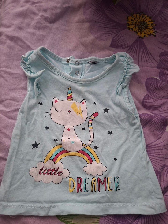 Mavi Kız Çocuk Fırfırlı Askısız Tişört - Görsel 3