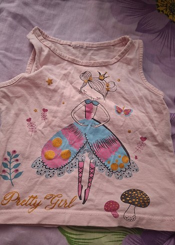 Kız Çocuk Pembe Dantel Detaylı Straplez Tişört - Görsel 2