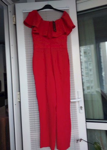 Kırmızı Fırfırlı Straplez Tulum - Görsel 2