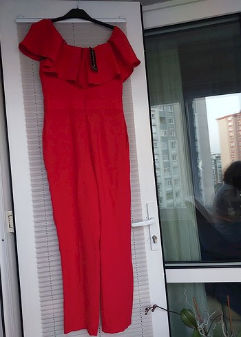 Kırmızı Fırfırlı Straplez Tulum - Görsel 5