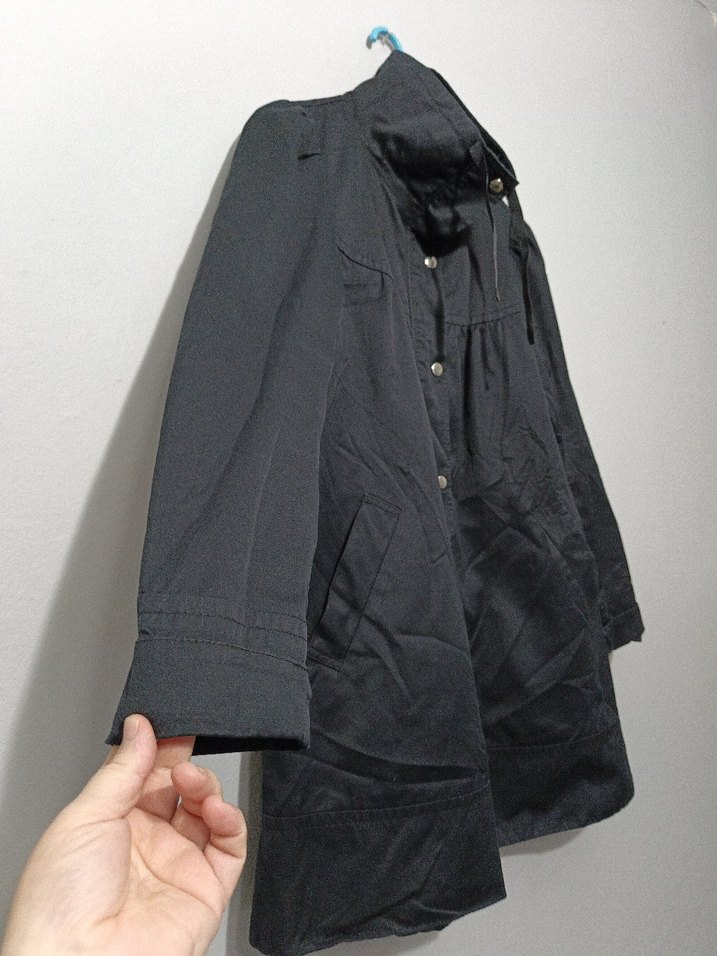 Düğmeli Siyah Midi Goth a kesim Mevlana Trençkot kaban - Görsel 2