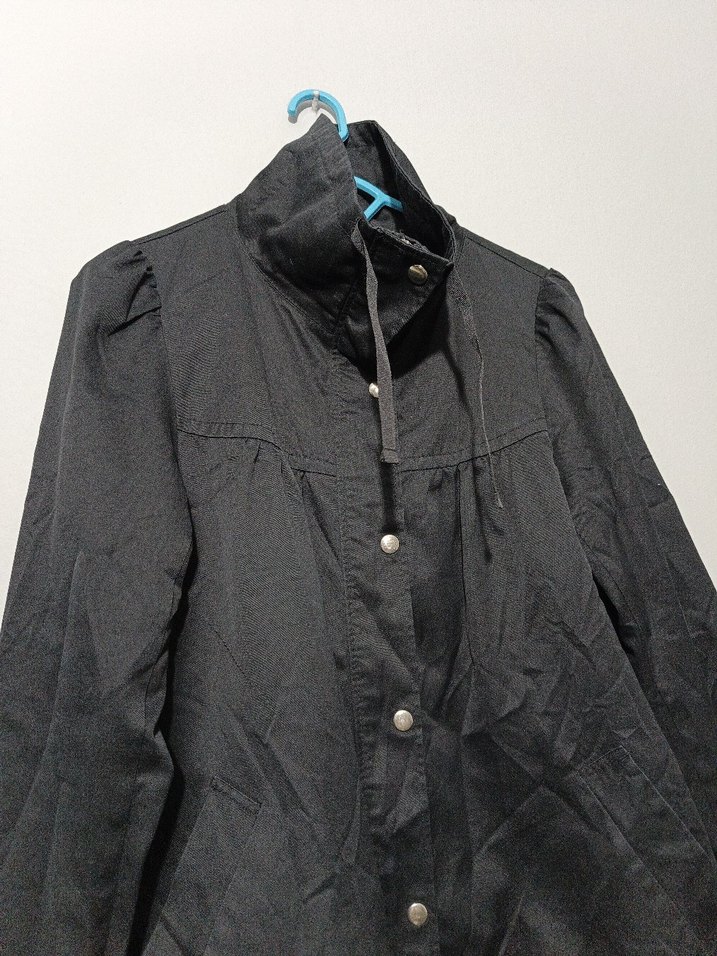 Düğmeli Siyah Midi Goth a kesim Mevlana Trençkot kaban - Görsel 3