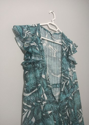 Uzun Turkuaz Bohem Fırfırlı pareo plaj elbisesi - Görsel 2