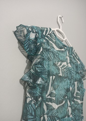 Uzun Turkuaz Bohem Fırfırlı pareo plaj elbisesi - Görsel 8