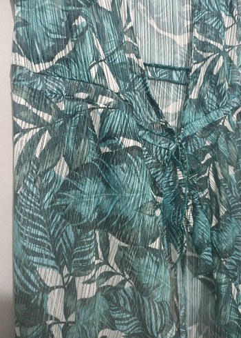 Uzun Turkuaz Bohem Fırfırlı pareo plaj elbisesi - Görsel 4