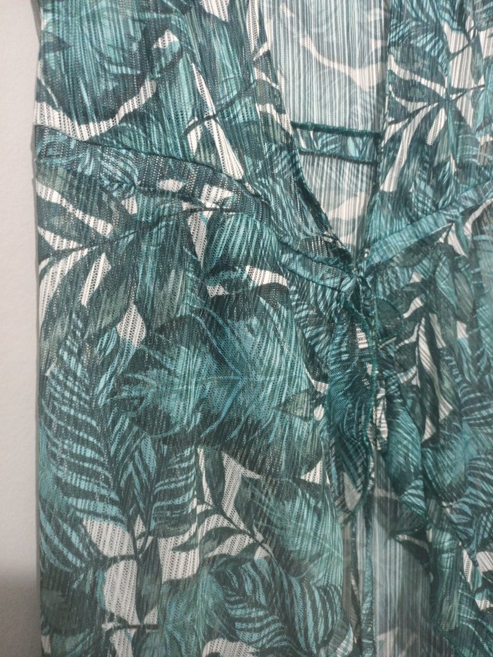 Uzun Turkuaz Bohem Fırfırlı pareo plaj elbisesi - Görsel 4