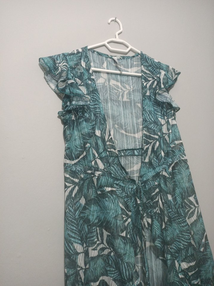 Uzun Turkuaz Bohem Fırfırlı pareo plaj elbisesi - Görsel 3