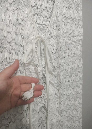 Nakışlı Beyaz Bohem Uzun Kadın Elbisesi plaj elbisesi pareo - Görsel 4