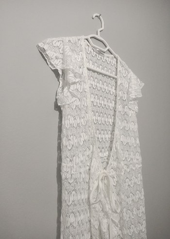 Nakışlı Beyaz Bohem Uzun Kadın Elbisesi plaj elbisesi pareo - Görsel 2