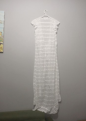 Nakışlı Beyaz Bohem Uzun Kadın Elbisesi plaj elbisesi pareo - Görsel 7