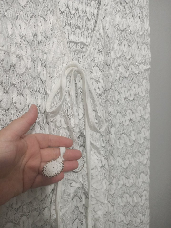 Nakışlı Beyaz Bohem Uzun Kadın Elbisesi plaj elbisesi pareo - Görsel 4