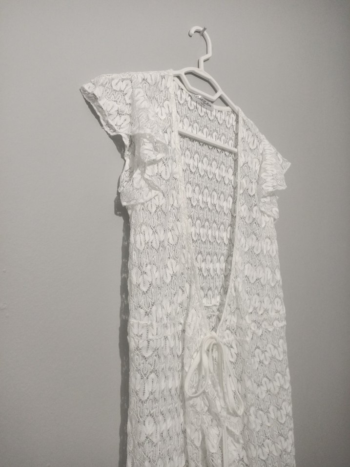 Nakışlı Beyaz Bohem Uzun Kadın Elbisesi plaj elbisesi pareo - Görsel 2