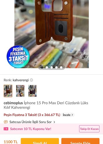 Kahverengi Deri Cüzdanlı iPhone 15 Pro Max Kılıf - Görsel 5