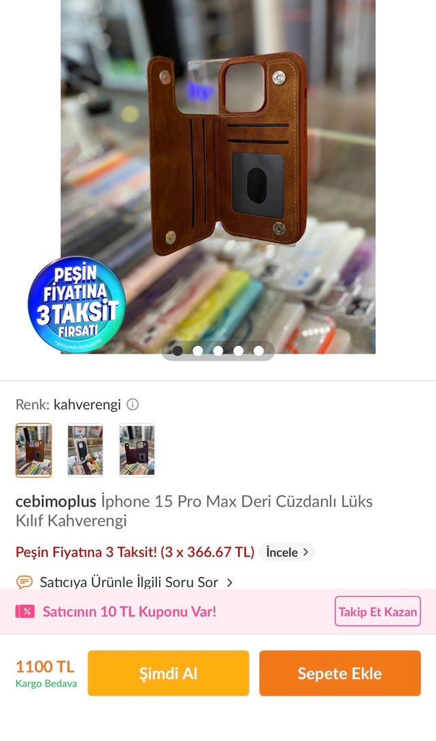 Kahverengi Deri Cüzdanlı iPhone 15 Pro Max Kılıf - Görsel 5
