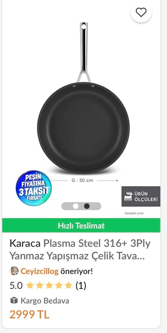 Karaca Plasma Steel 316+ 3 Katmanlı 30 cm büyük bou Çelik Tava - Görsel 2