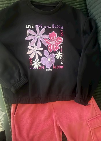 Kız Çocuk Pembe Baskılı Sweatshirt ve Eşofman Altı - Görsel 6