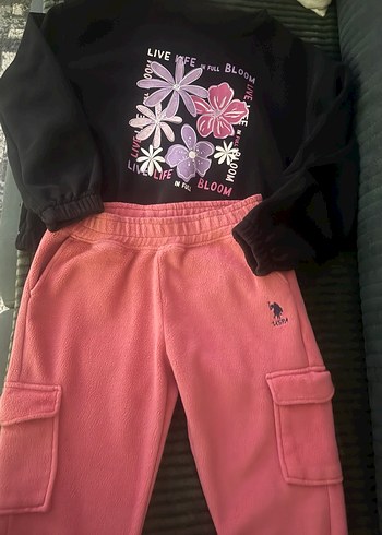 Kız Çocuk Pembe Baskılı Sweatshirt ve Eşofman Altı - Görsel 4