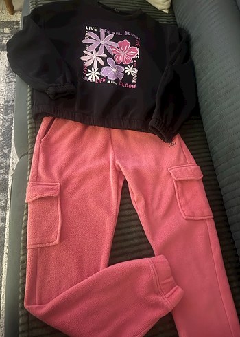 Kız Çocuk Pembe Baskılı Sweatshirt ve Eşofman Altı - Görsel 2